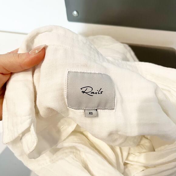 Rails Ellis 100% Cotton Gauze Long Sleeve Button-Up Shirt Top White XS - Picture 3 of 10